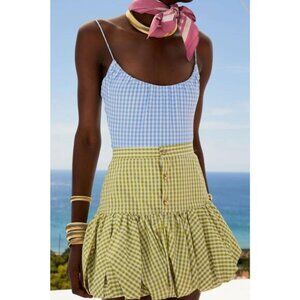NWT CAROLINE CONSTAS Green White Gingham Checkered Reina Bubble Mini Skirt XS